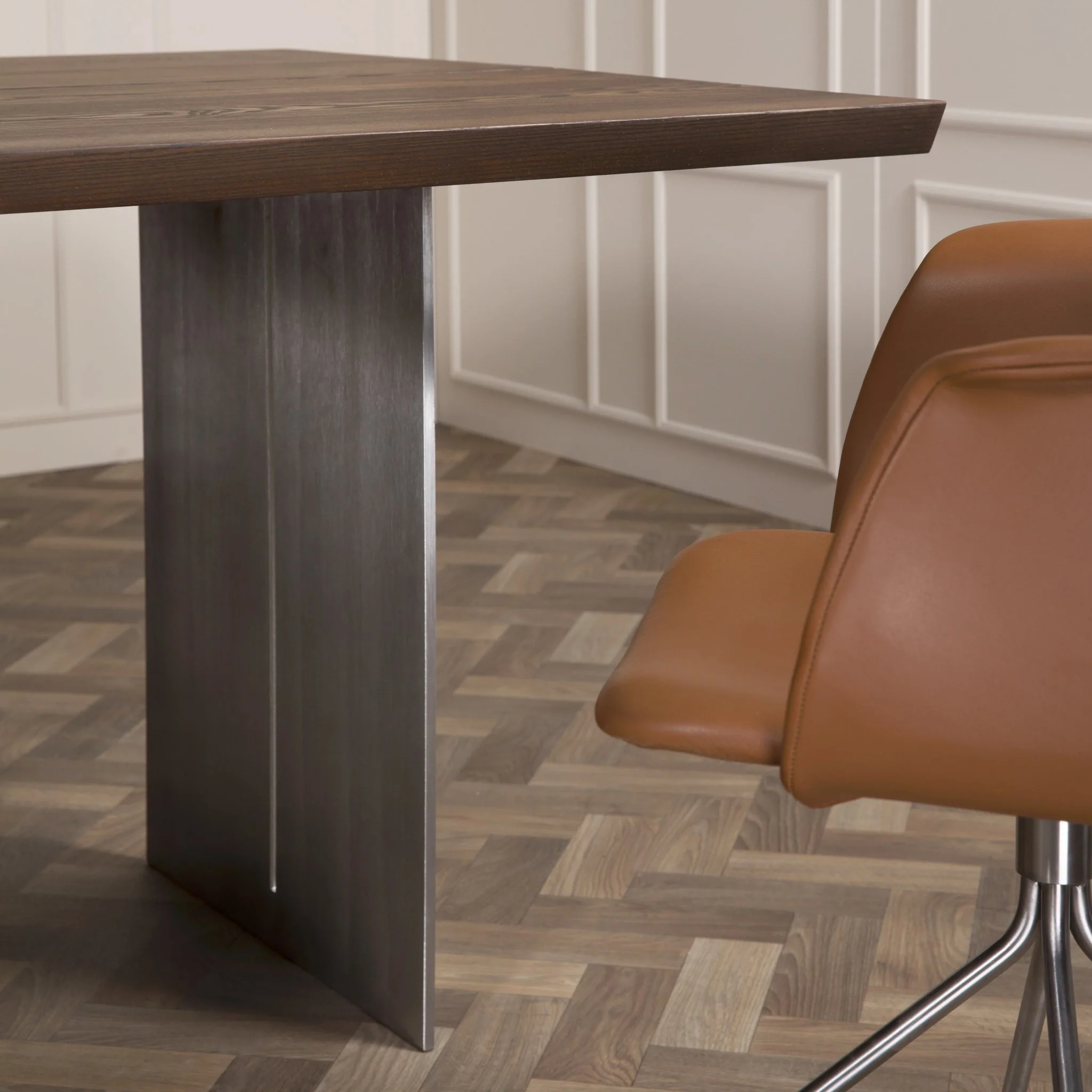 ELEGANT Solid Wood Dining Tables with Steel Plate Legs - Image 5