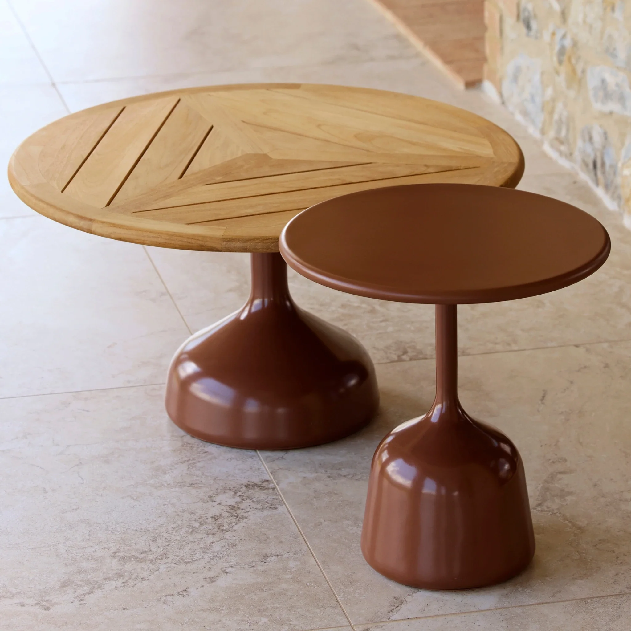 GLAZE Round Outdoor Coffee Table / Side Table - Stone & Aluminium - Image 11