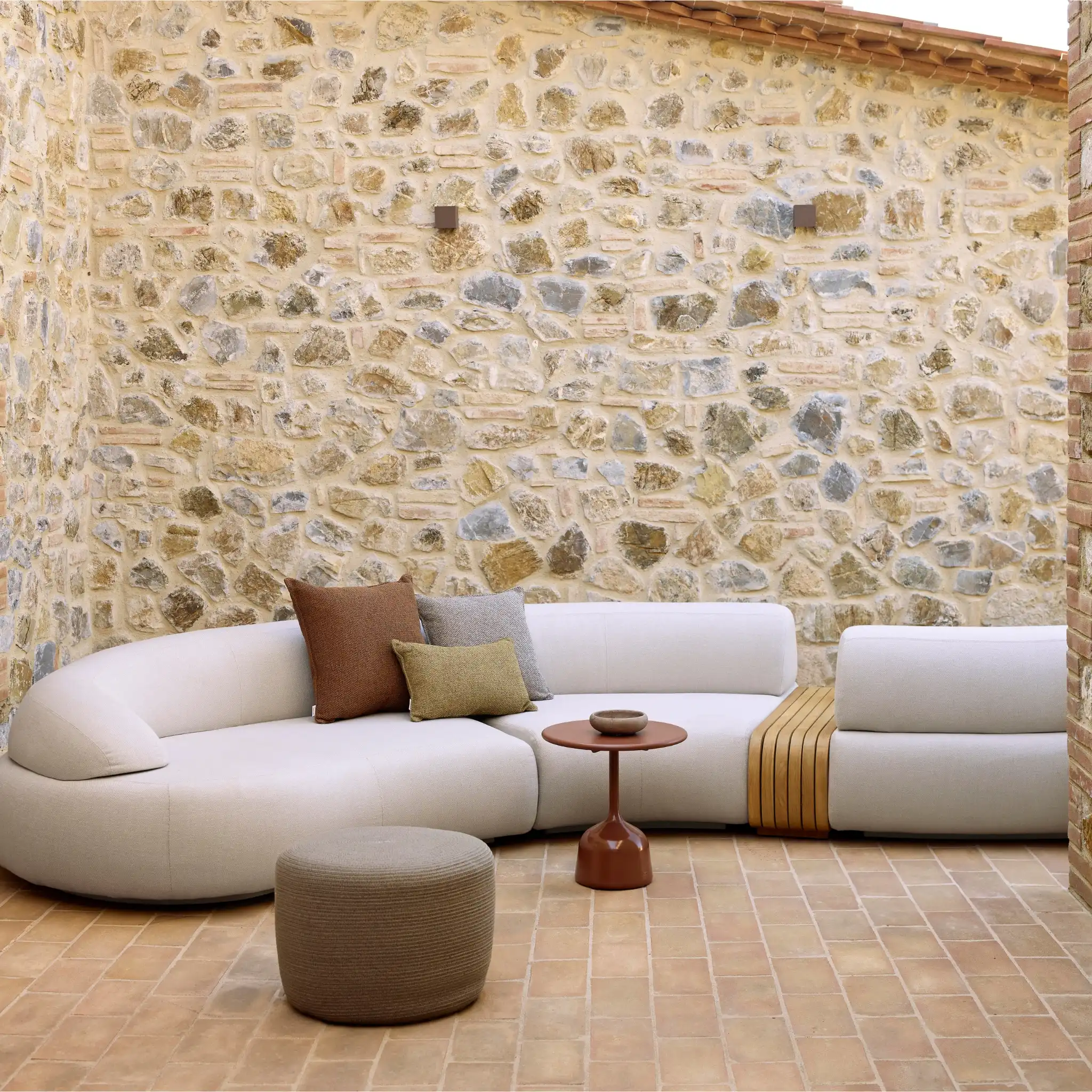 GLAZE Round Outdoor Coffee Table / Side Table - Stone & Aluminium - Image 3